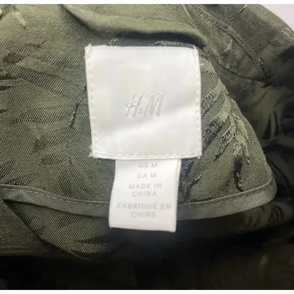 H&M Trend Khaki Green Silky Palm Leaf Print Kimono Long Jacket Sz M - Picture 8 of 10